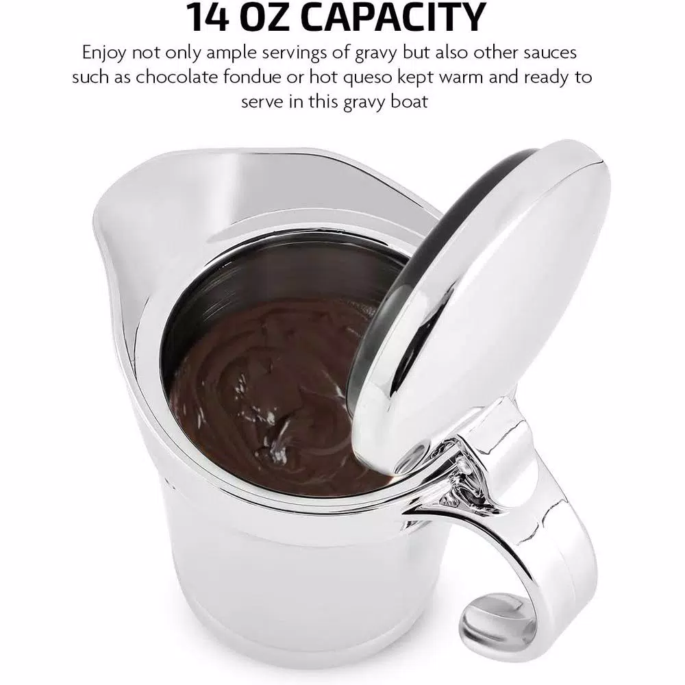 Ovente 14 oz. Stainless Glass Double-Wall Insulated Gravy Boat with Lid