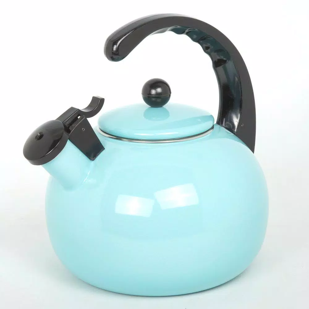 Creative Home Horizon 2.5 Qt. Porcelain Enamel on Steel Whistling Tea Kettle, Aqua Sky Blue