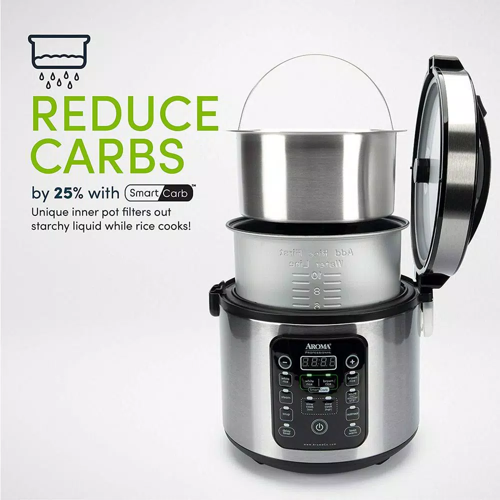 Aroma 20-Cup SmartCarb Digital Rice Cooker and Food Steamer, Stainless Steel