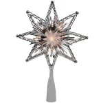 Northlight 8 in. Retro Silver Tinsel 8-Point Star Christmas Tree Topper with Clear Lights thumbnail 1