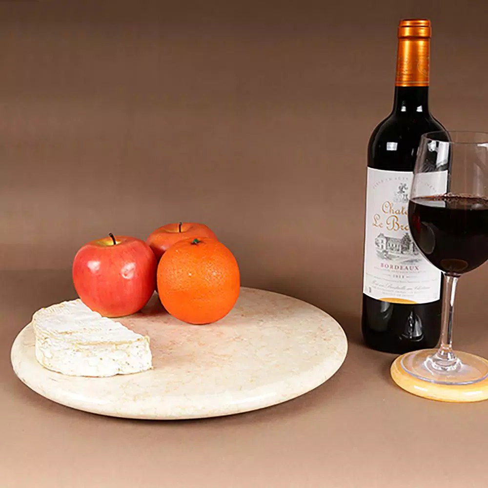 Creative Home 12 in. Natural Champagne Marble Round Cheese Board and Serving Tray