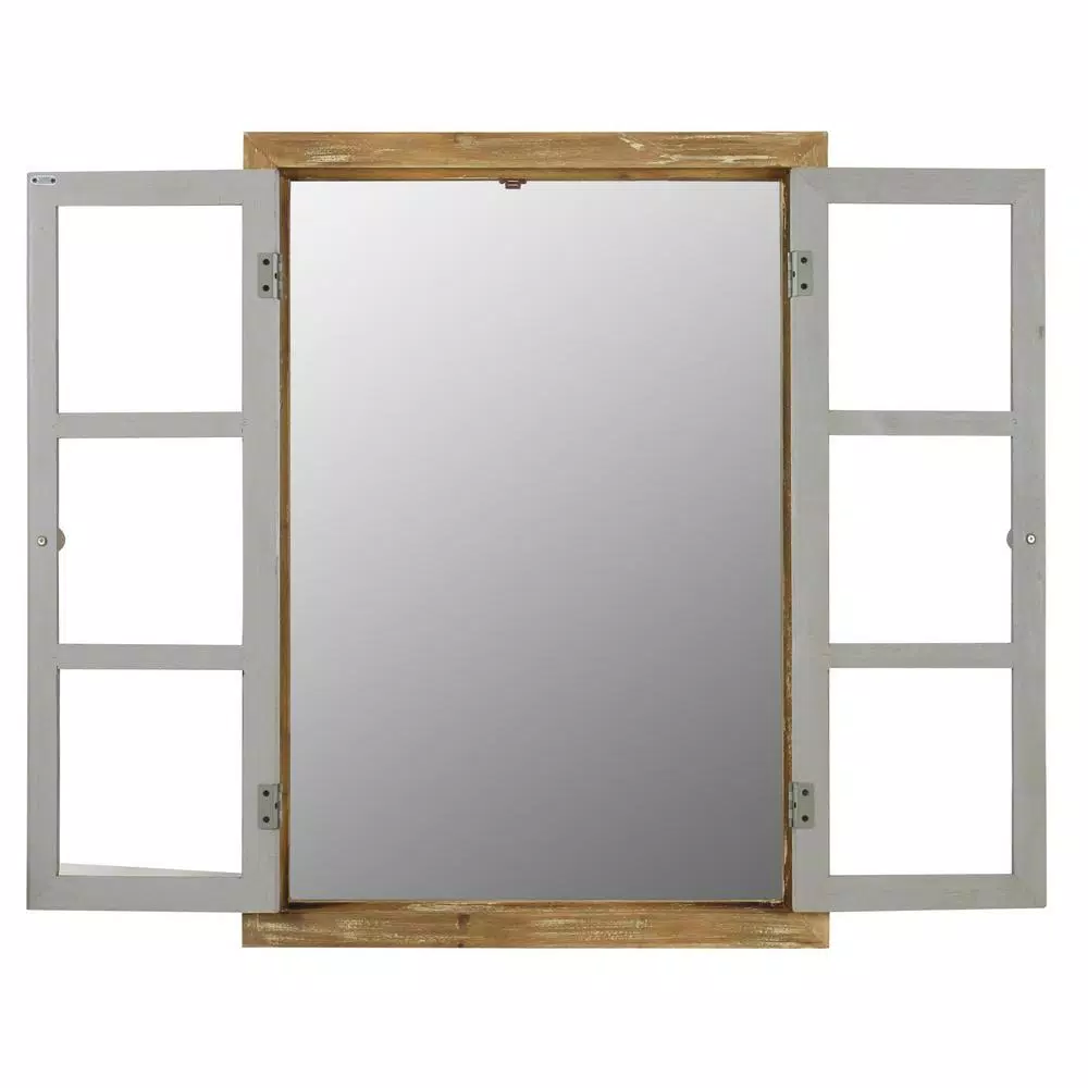 Aspire Home Accents Pueblo Distressed Wood Windowpane Accent Mirror - Medium Brown & Blue-Gray