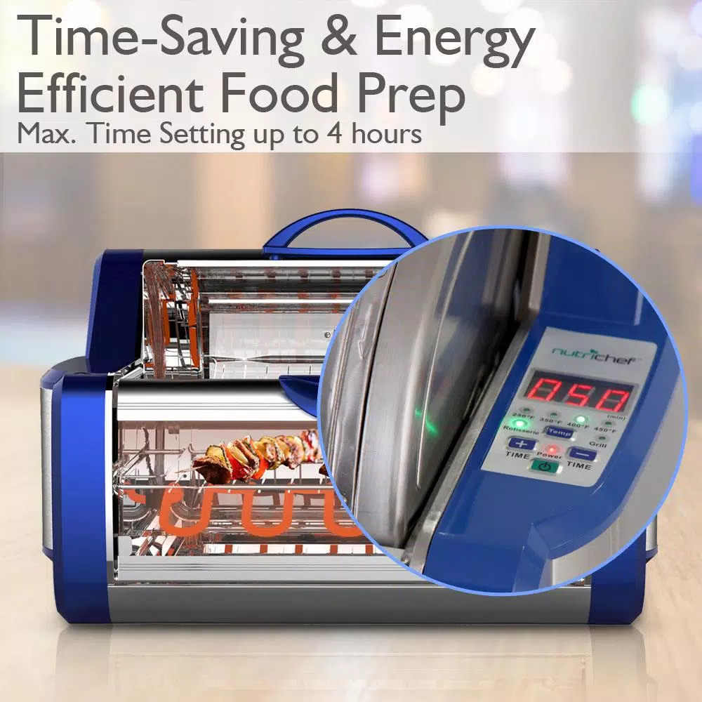 NutriChef 22 Qt Countertop Rotisserie & Grill Oven, 1200W, Blue