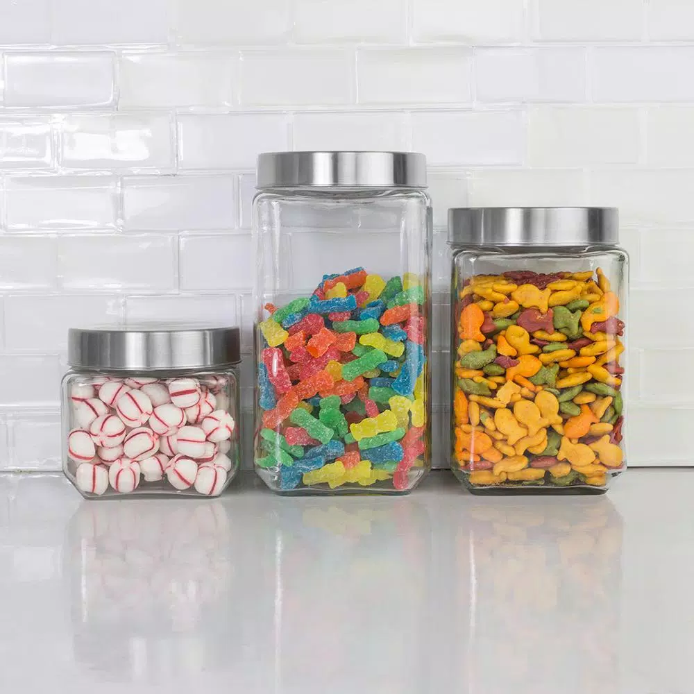 Unbranded 4-Piece Glass Canister Set with Brushed Stainless Steel Lids