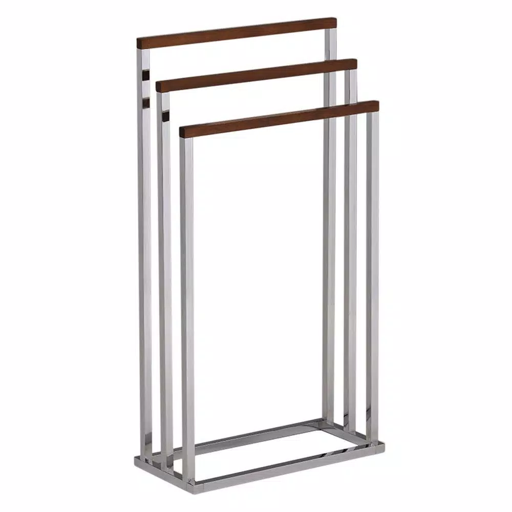 Kings Brand Furniture Chrome and Wood Modern Freestanding 3-Tier Towel Rack