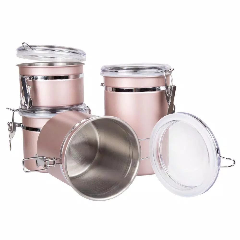 Creative Home Rose Gold Stainless Steel Canister Set, 4-Piece Airtight Food Storage Containers with Locking Clamp