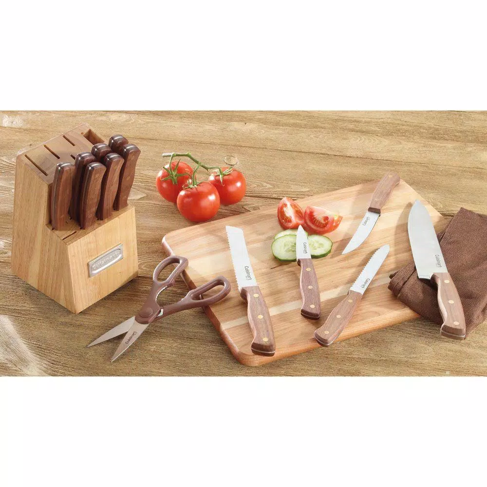 Cuisinart 14-Piece Triple Rivet Stainless Steel Knife Set with Solid Walnut Block