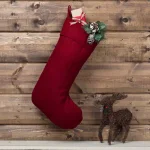 VHC Brands 20 in. Red Felt Christmas Stocking with Hand-Quilted Detail and Monogrammable Cuff thumbnail 2