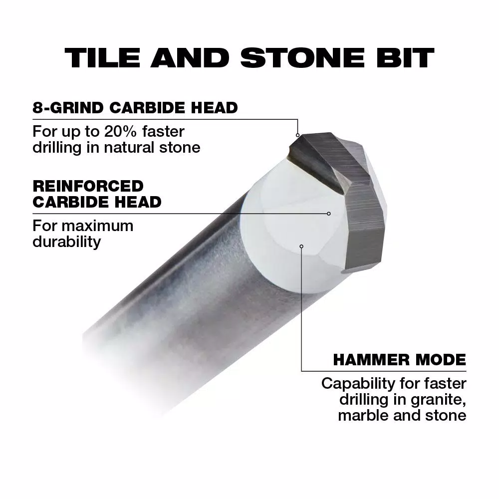 Milwaukee 1/8 in. Carbide Tipped Masonry Drill Bit for Tile, Stone, Granite, and Glass
