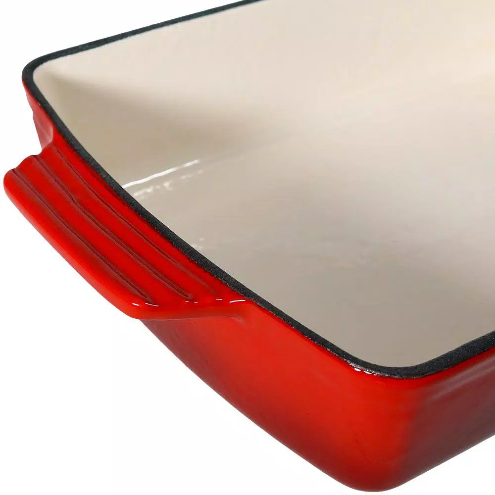 Sunnydaze Decor Red Enamel Cast Iron Deep Baking Dish and Roaster Pan, 2.85 Quart