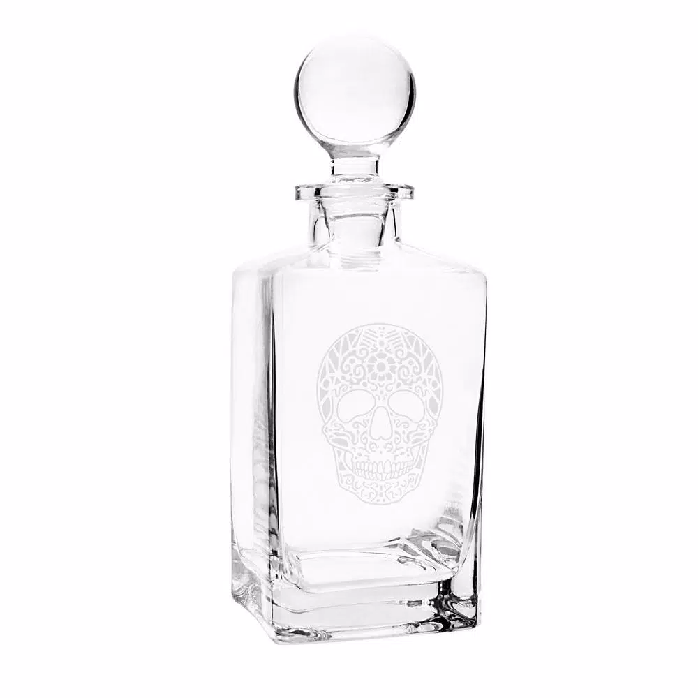 Cathy's Concepts 10 in. Sugar Skull 32 oz. Square Whiskey Decanter with Glass Domed Topper