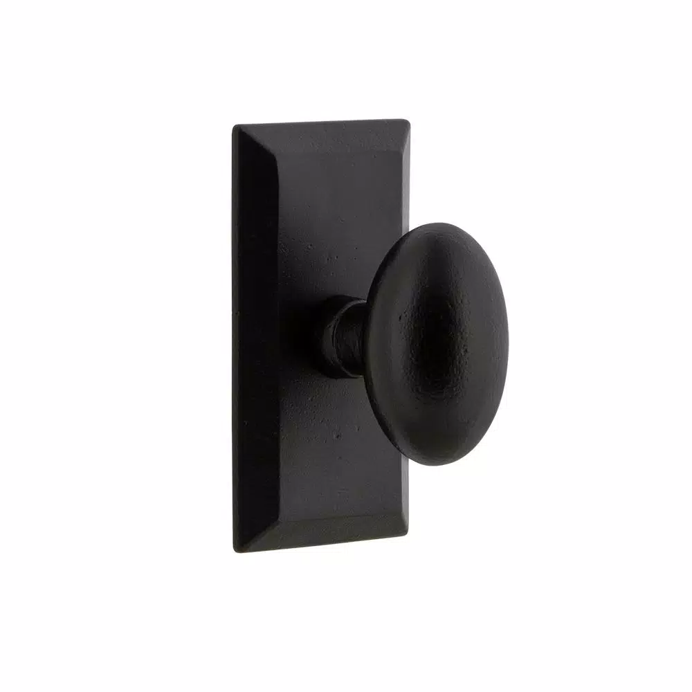 Unbranded Vale Black Iron Privacy Egg-Shaped Door Knob with Short Plate