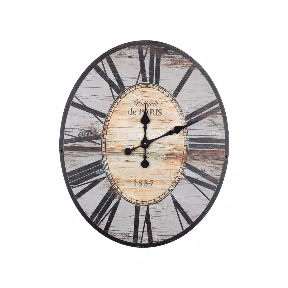3R Studios Distressed Grey Wood Oval Wall Clock - French Country Cottage Style