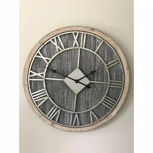 Utopia Alley 28" Oversized Roman Numeral Wall Clock, Gray Wood Finish & Metal Face