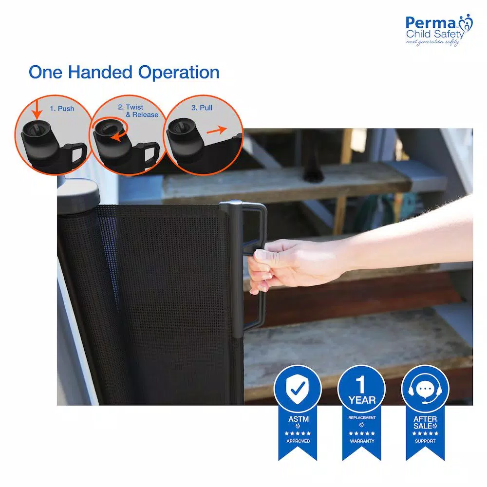 Perma Child Safety Extra Wide Outdoor Retractable Gate, 33 in. H x 71 in. W, Black