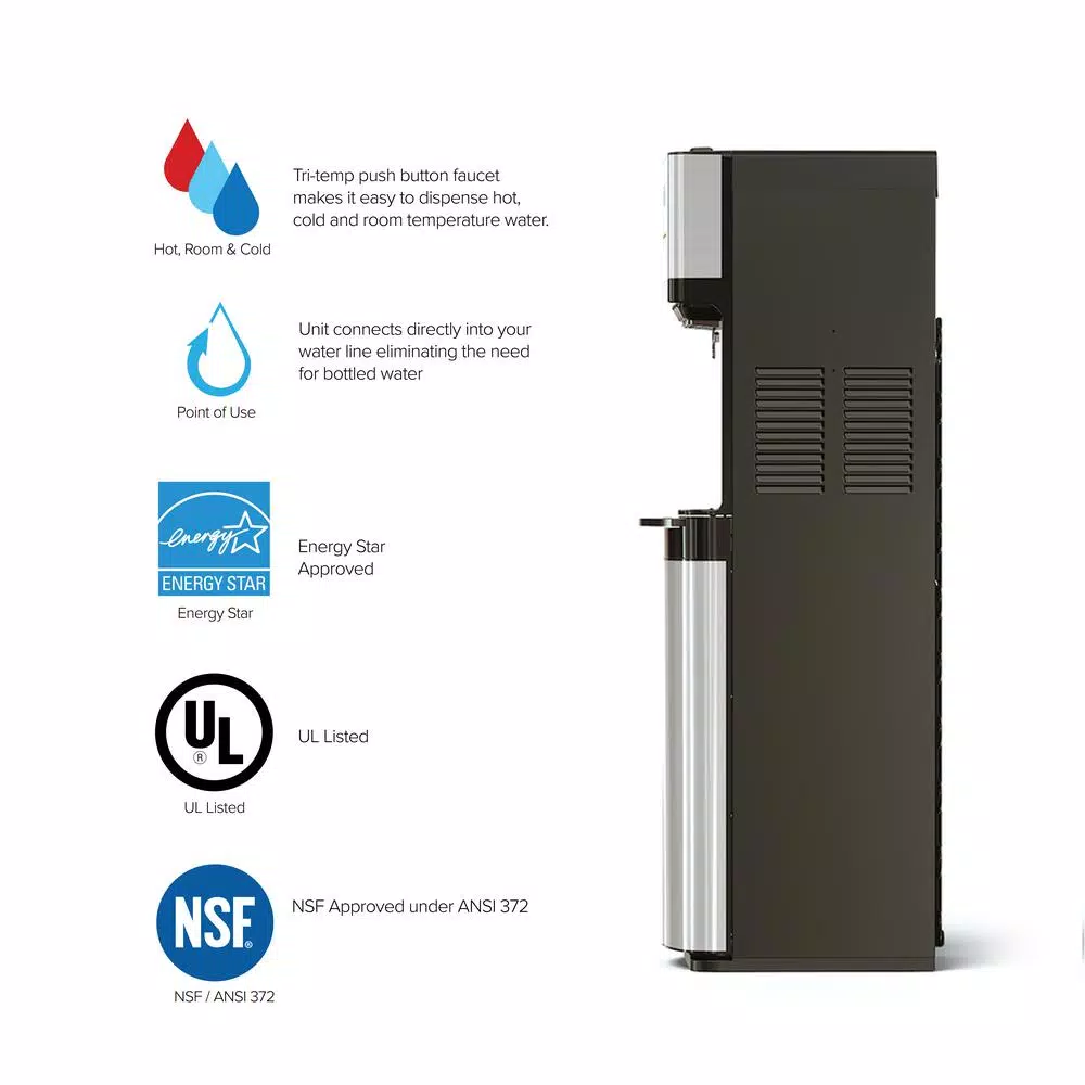 Brio Bottleless Water Cooler Dispenser, Stainless Steel, Hot & Cold, Self-Cleaning UV Light