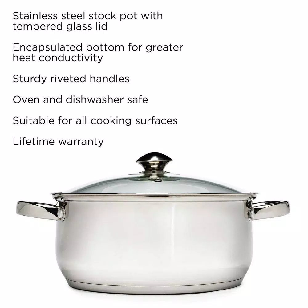 Ecolution Pure Intentions 5 Qt. Round Stainless Steel Dutch Oven with Glass Lid