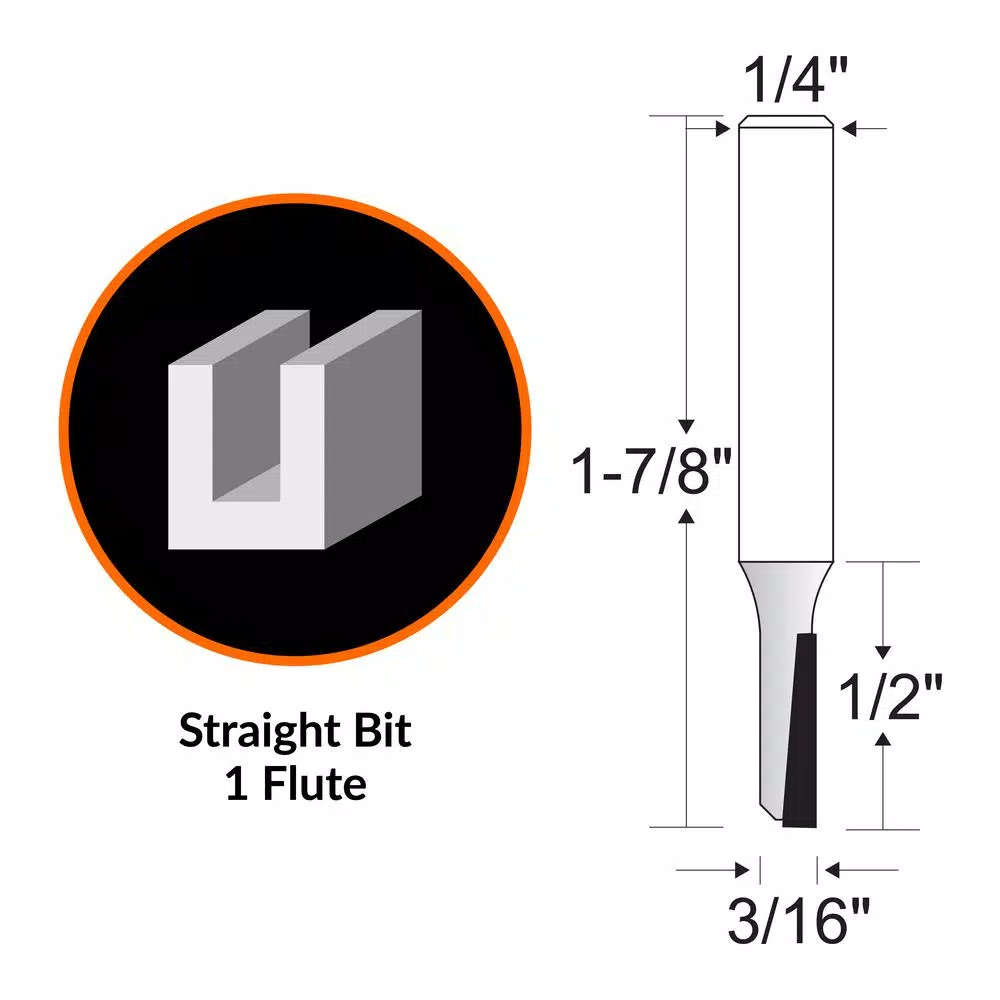 WEN 3/16 in. Straight 1-Flute Carbide Tipped Router Bit, 1/4 in. Shank