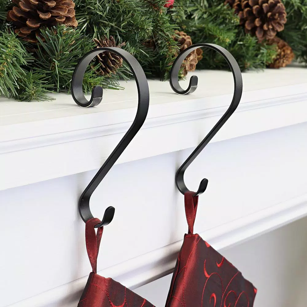 Haute Decor Matte Black Ornate Stocking Scroll Holders, 2-Pack