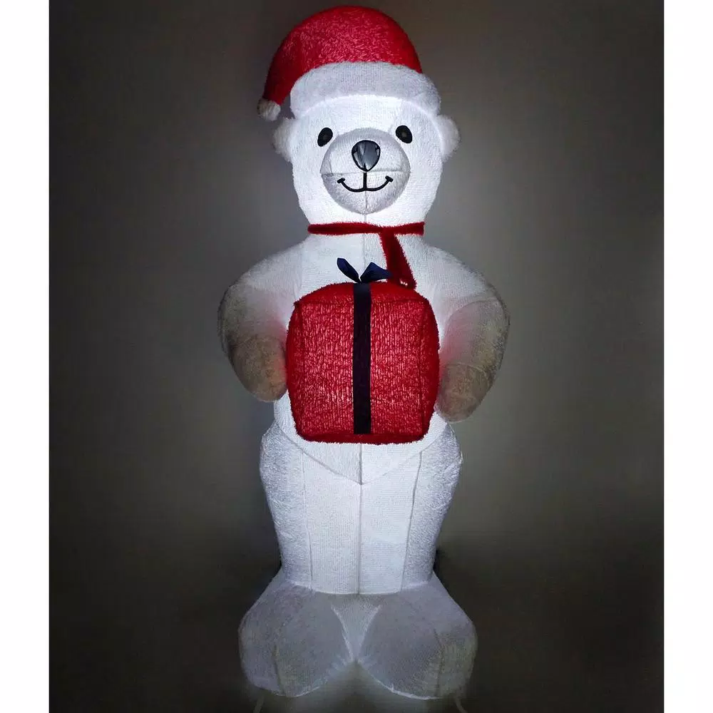 Fraser Hill Farm 8 ft. Pre-Lit Plush Polar Bear Christmas Inflatable Decoration