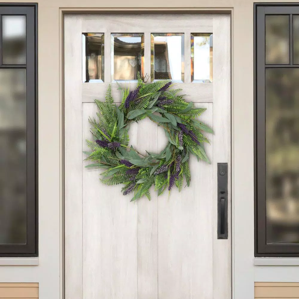 Unbranded Puleo International 24 in. Artificial Lavender Floral Spring Wreath, Purple and Yellow