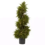 Nearly Natural 43 in. Cedar Spiral Topiary with Lights, Green Artificial Plant in Black Pot thumbnail 1