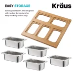 KRAUS Workstation Kitchen Sink Accessory Set with Bamboo Serving Board and 5 Stainless Steel Prep Bowls thumbnail 10