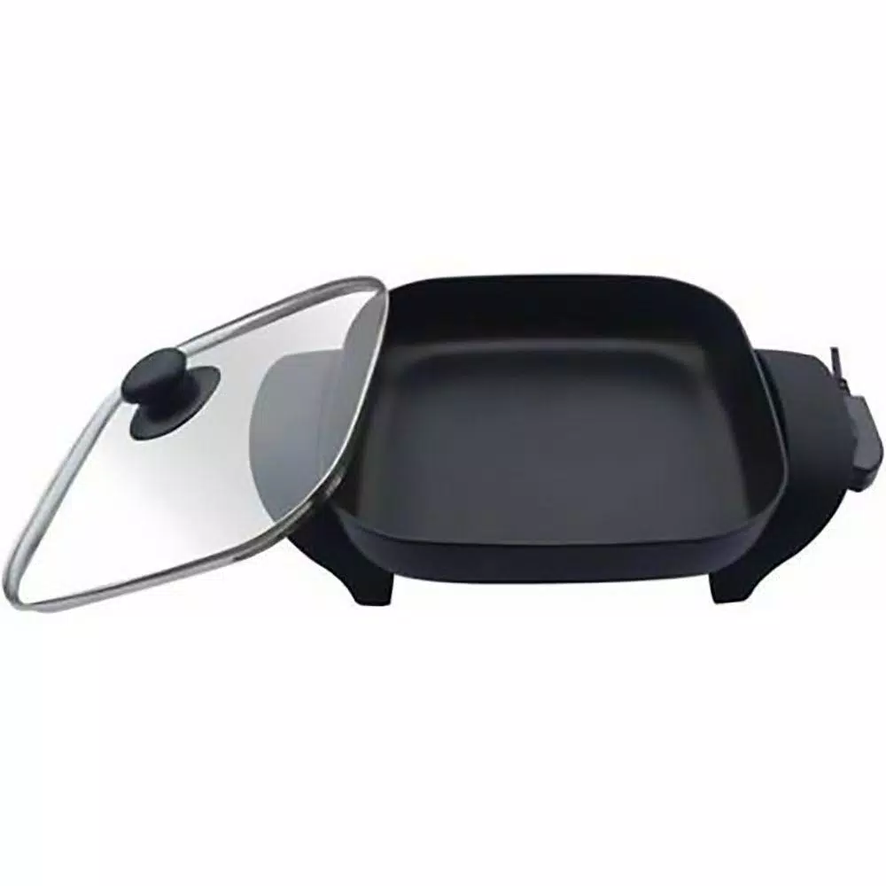 Nesco 8 in. Electric Skillet, 1800W Non-Stick Square Pan with Glass Lid, Black