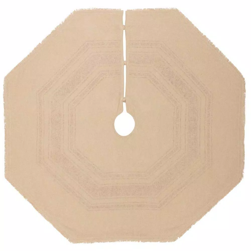 VHC Brands 55 in. Red Vintage Burlap Stripe Farmhouse Christmas Tree Skirt