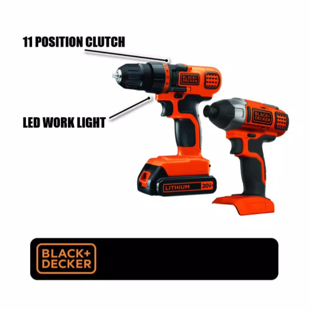 BLACK+DECKER 20V MAX Lithium-Ion Cordless Drill/Driver and Impact Driver 2-Tool Combo Kit