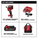 Milwaukee M18 18V Compact Brushless 1/4 in. Hex Impact Driver Kit with 2.0 Ah Battery, Charger & Tool Bag thumbnail 2