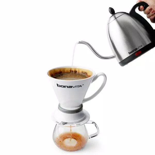 Bonavita 4.2-Cup Gooseneck Electric Kettle, 1000W Silver Stainless Steel