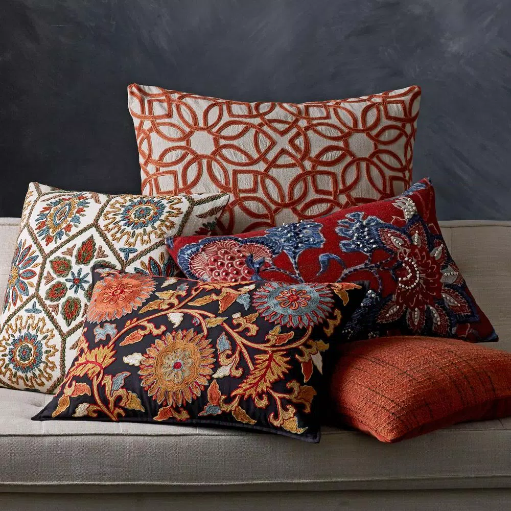 The Company Store Embroidered Jacobean Floral Decorative Throw Pillow Cover, 16 x 24 in.