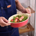 MALACASA Red Oval Porcelain Bakeware Set, 2-Piece Ceramic Baking Dish Pans (9.5 in. and 11.25 in.) thumbnail 8