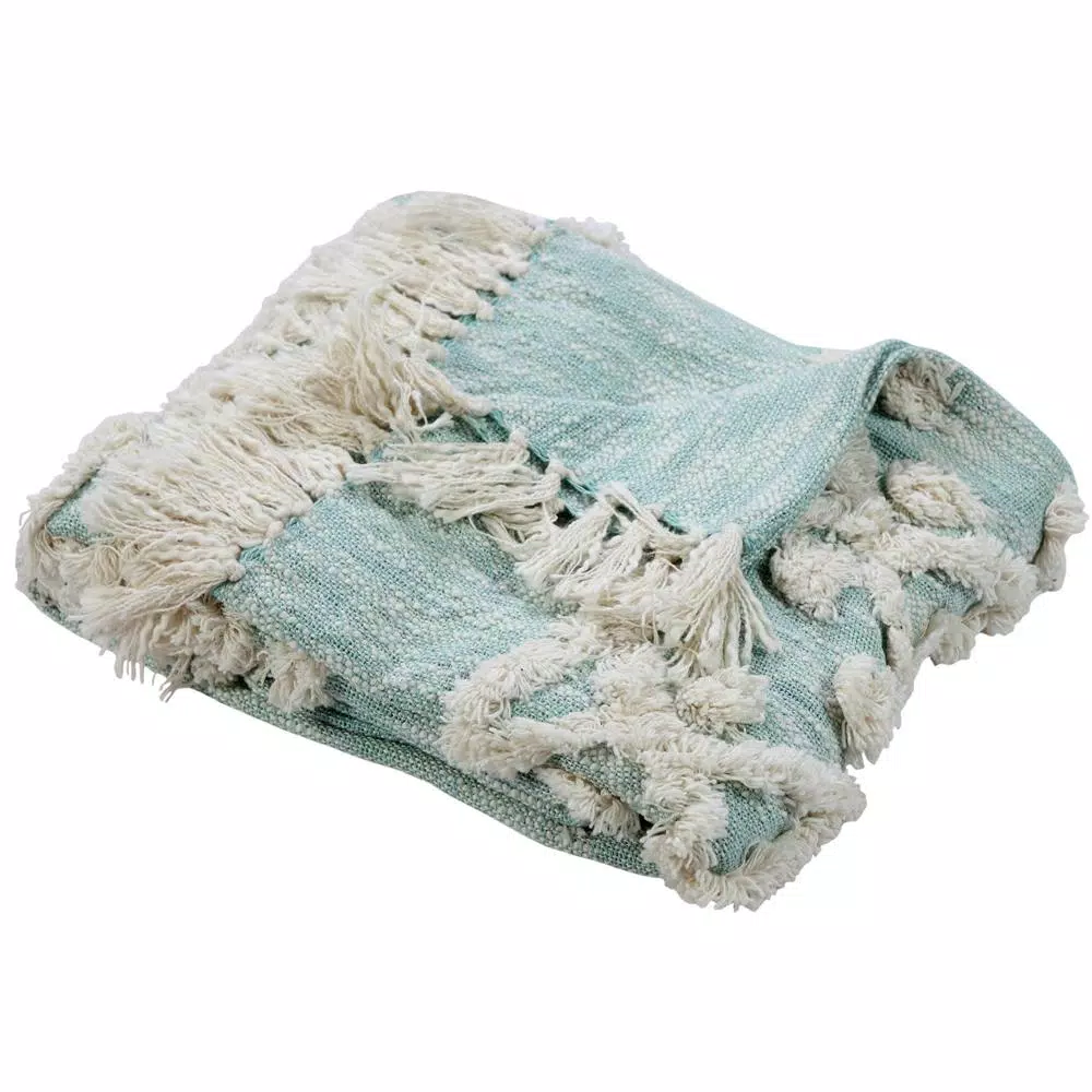 LR Resources Soft Aztec Sky Blue Decorative Throw Blanket - 50 in. x 60 in. Cotton Tufted Throw