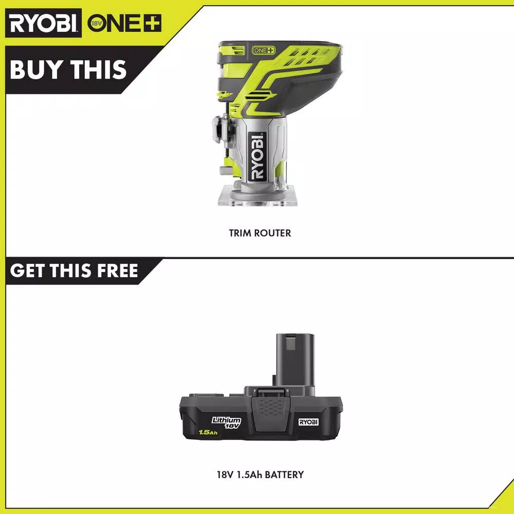 RYOBI 18V ONE+ Cordless Fixed Base Trim Router with 1.5 Ah Lithium-Ion Battery