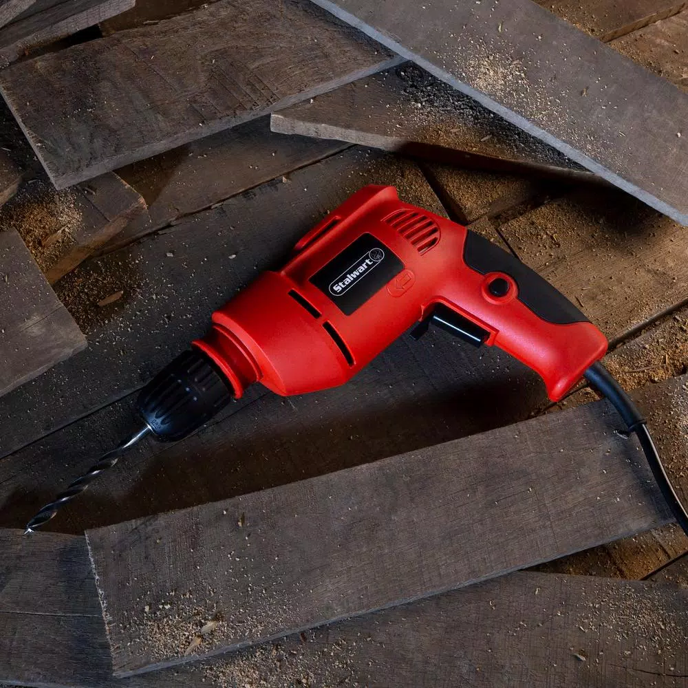 Stalwart 3.2 Amp 3/8 in. Corded Electric Power Drill Kit with Carrying Case