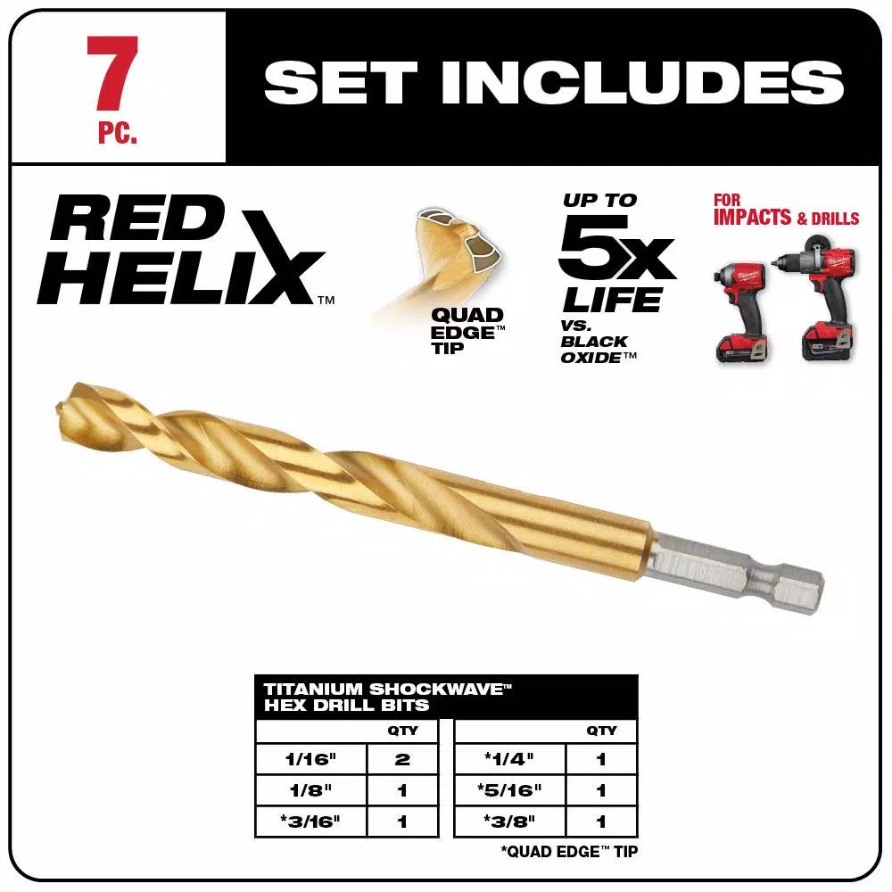 Milwaukee SHOCKWAVE Impact Duty Red Helix Titanium Drill Bit Set, 7-Piece