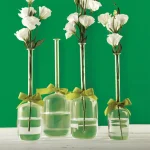 Two's Company Hand-Blown Glass Cylinder Vase Set of 4 with Sage Green Ribbon Detail thumbnail 1