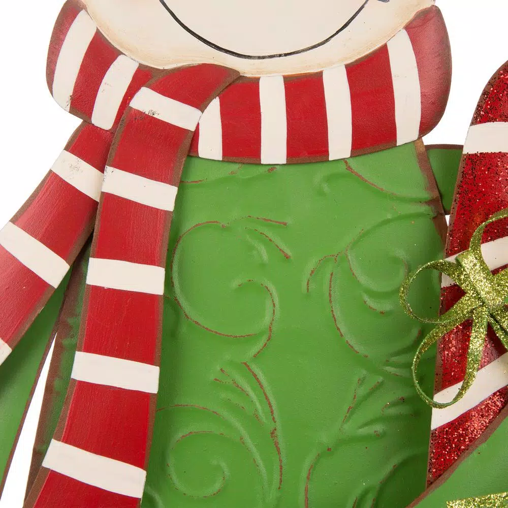 Glitzhome 36 in. Metal Snowman Holiday Decor - 3-in-1 Yard Stake, Standing, or Wall Hanging Decoration