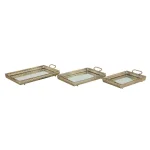 LITTON LANE Set of 3 Large Rectangular Metallic Gold Mirror Vanity Trays with Pierced Metal Designs thumbnail 2