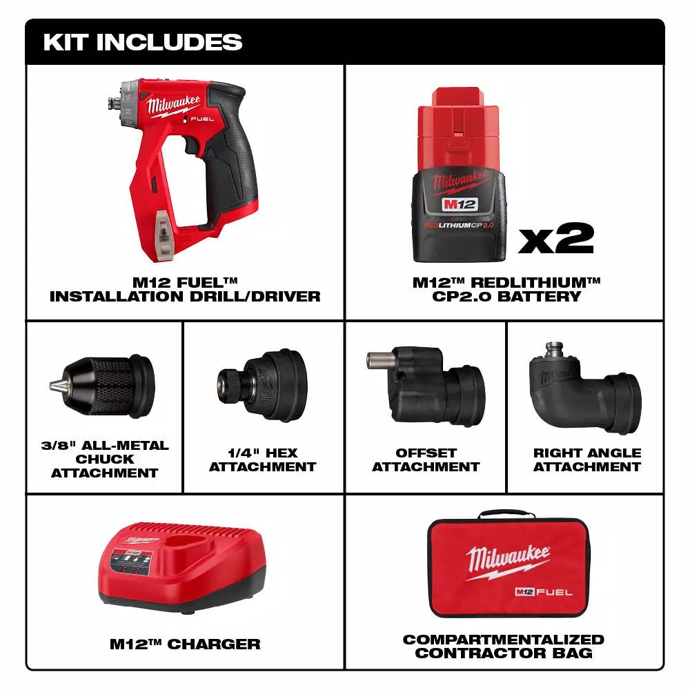 Milwaukee M12 FUEL 12V Brushless 4-in-1 Installation Drill Driver Kit with 4 Heads