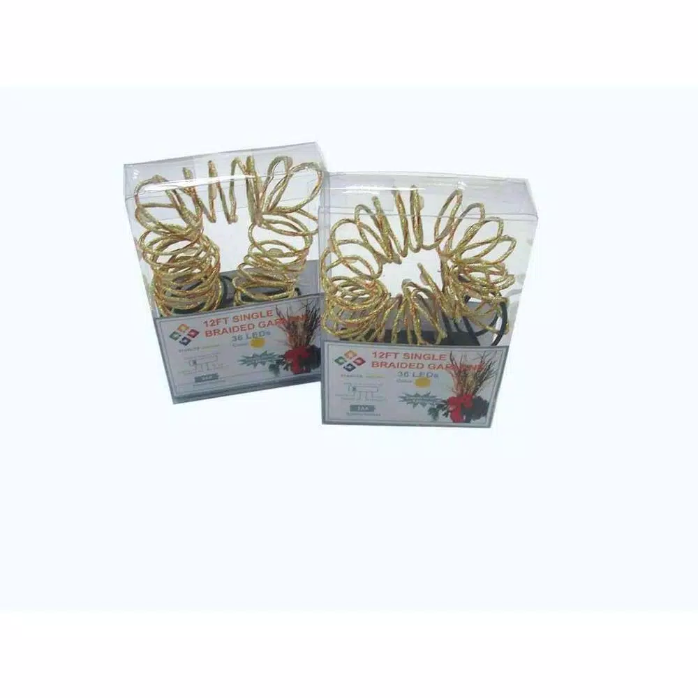 Starlite Creations 12 ft. Pre-Lit LED Gold Single Braided Garland, Battery Operated with Timer (Bundle of 2)