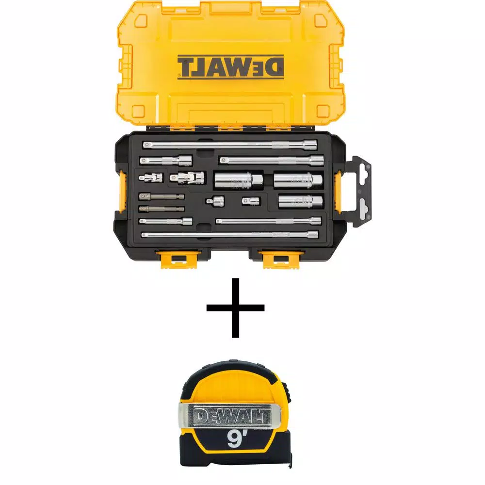 DEWALT 15-Piece 1/4 in. and 3/8 in. Drive Socket Accessory Set with Case and 9 ft. Tape Measure