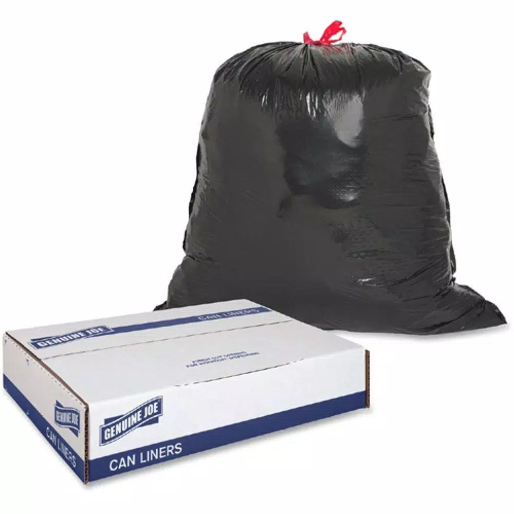 Genuine Joe 30 Gal. Black Flex Drawstring Trash Liners, 1.05 Mil Puncture-Resistant, 42-Count