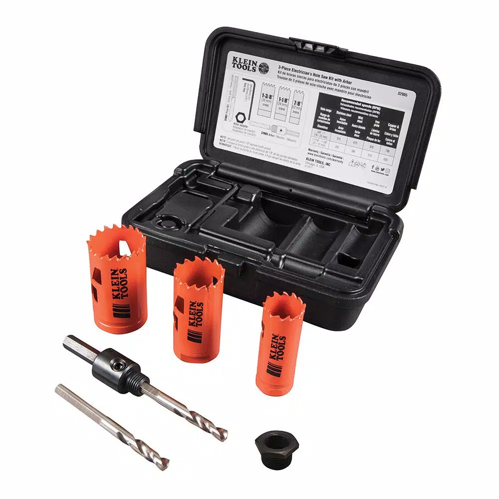 Klein Tools Bi-Metal Electrician's Hole Saw Kit with Arbor and Adapter, 3-Piece Set