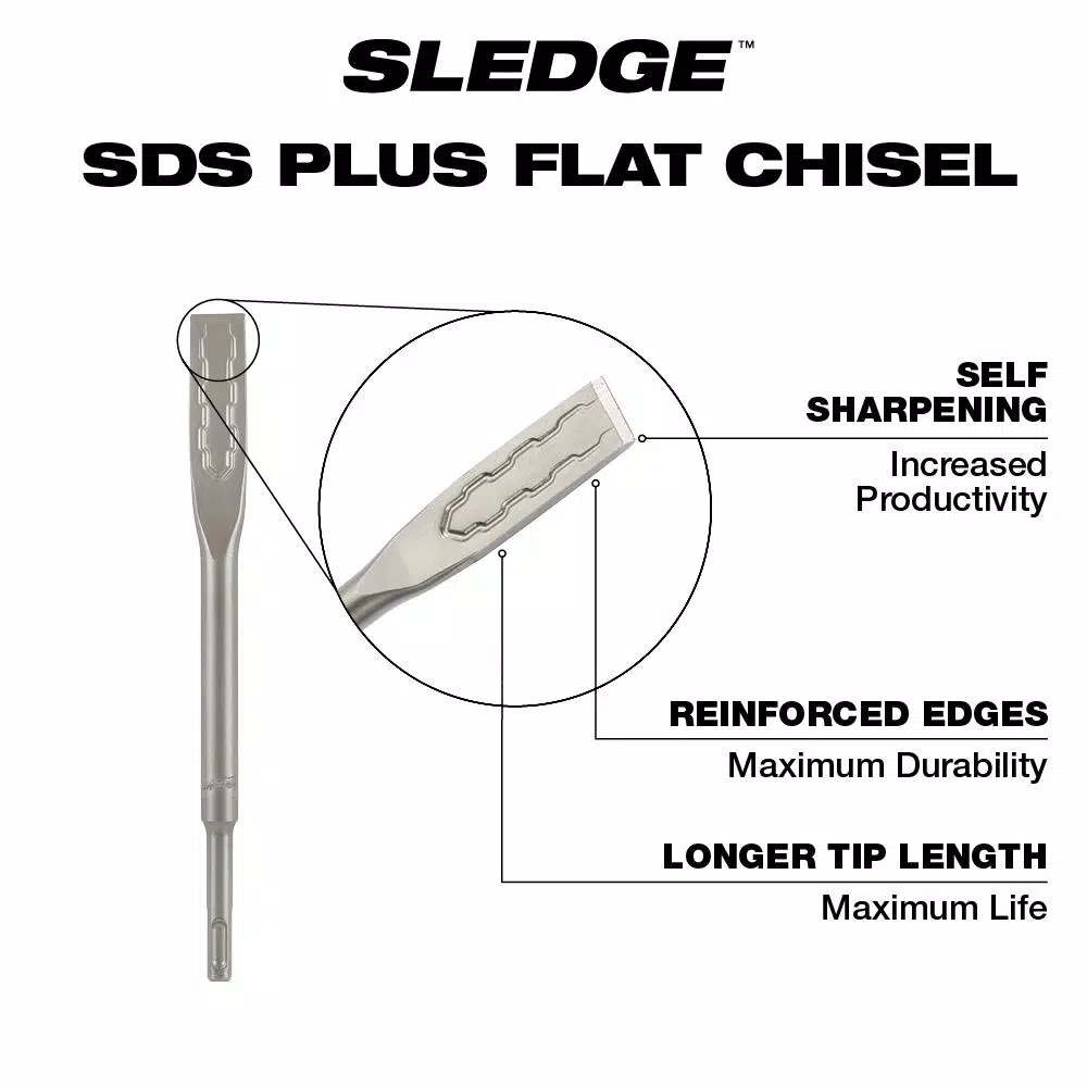 Milwaukee SDS-Plus SLEDGE 3/4 in. x 10 in. Flat Chisel, High-Grade Forged Steel