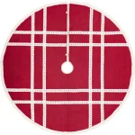 VHC Brands 60 in. Red Margot Farmhouse Christmas Tree Skirt with Diamond Cut Lace thumbnail 1