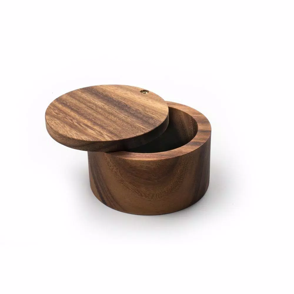 Ironwood Handcrafted Acacia Wood Salt Cellar with Swivel Lid