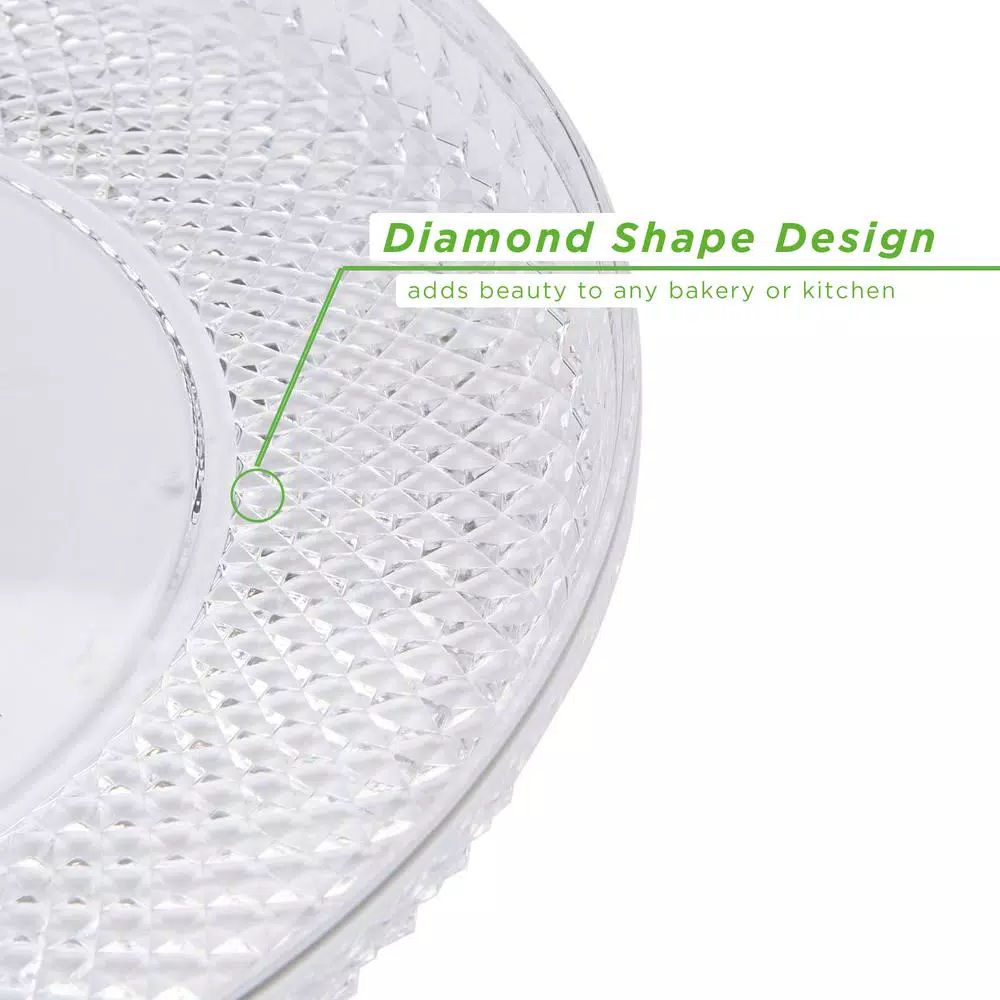 Mind Reader 10 in. Clear Diamond Acrylic Cake Stand with Cover, Elegant Dessert Display Tray